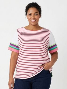 NWT Rafaella Dark Pink Striped Top with Rainbow Sleeves (Runs Small)